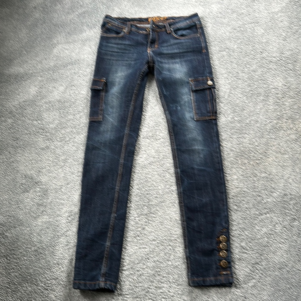 Exocet Dark Wash Straight Leg Jeans with Cargo Pockets